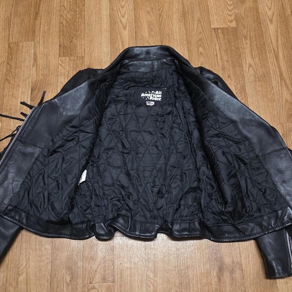ALL AMERICAN RIDER Women's Leather Motorcycle Fringe Jacket Size 10 Made In USA - Picture 3 of 8